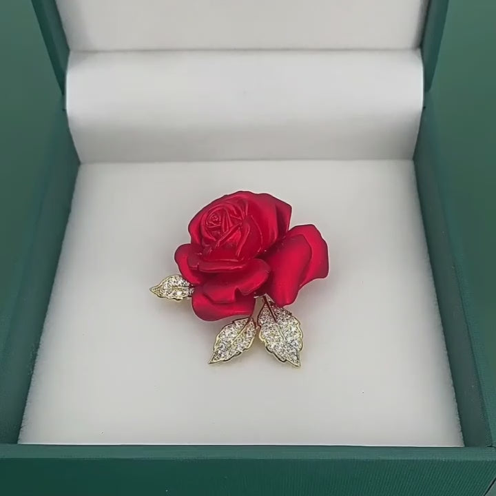 Origsoul Crystal Rose Flower Pin Red Rose Brooch