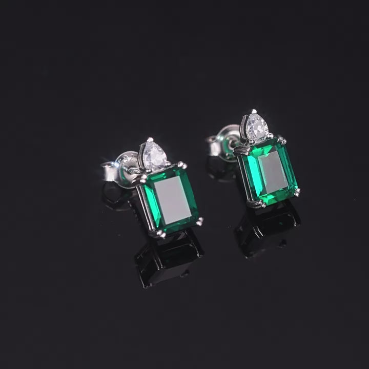 Origsoul Sterling Silver Jewerly Emerald CZ Earrings
