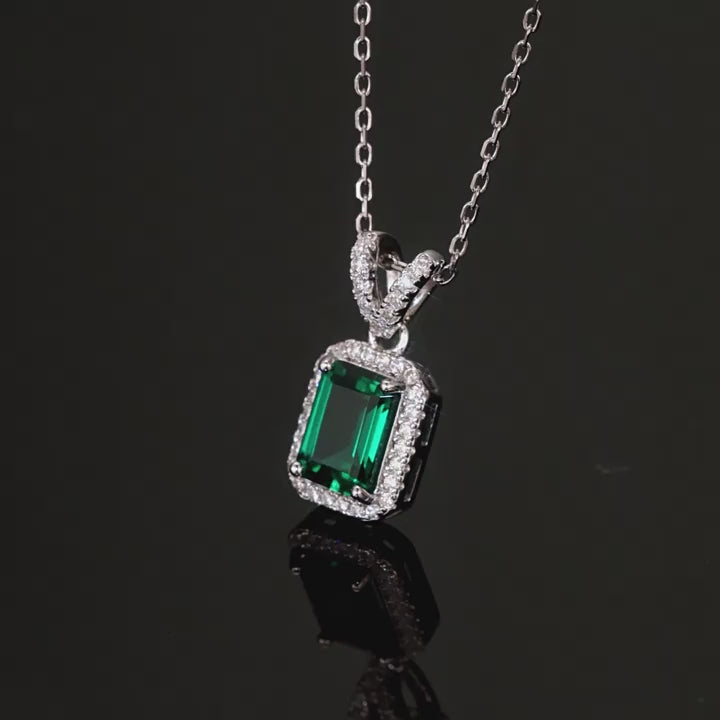 Origsoul Emerald Necklace with Halo Diamond Pendant