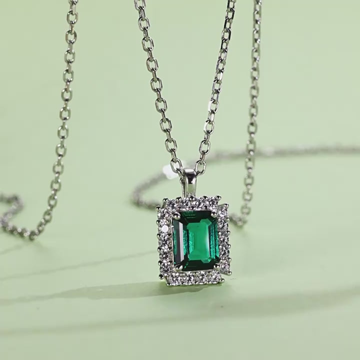 Origsoul Sterling Silver Jelwery Emerald Pendant Necklace