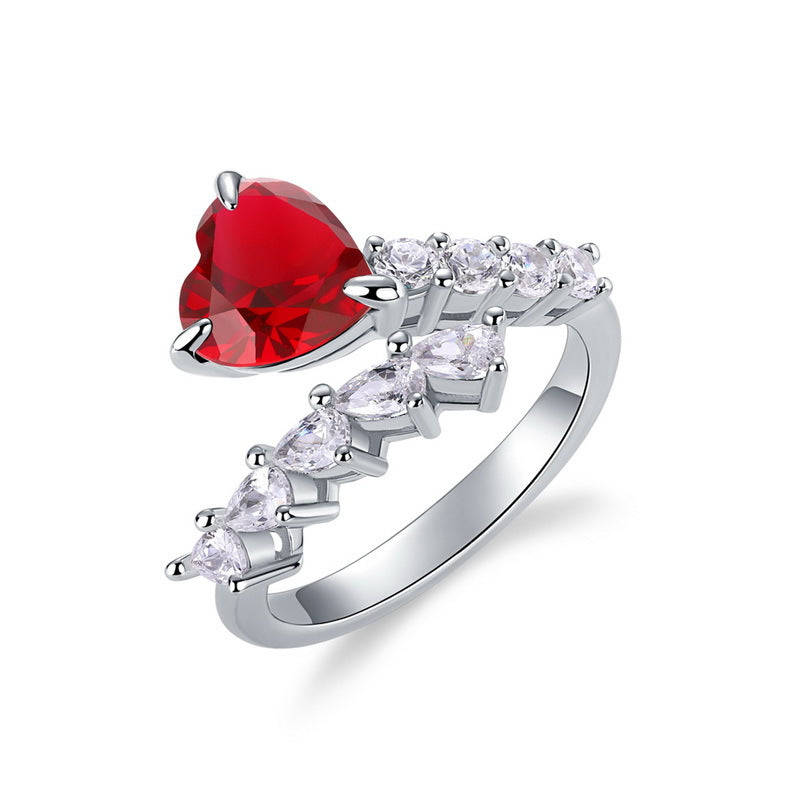 Origsoul heart-shaped red gemstone ring with clear stones, not an emerald cut-engagement ring