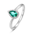 Origsoul ring sterling silver with pear-shaped green gemstone and small clear crystals