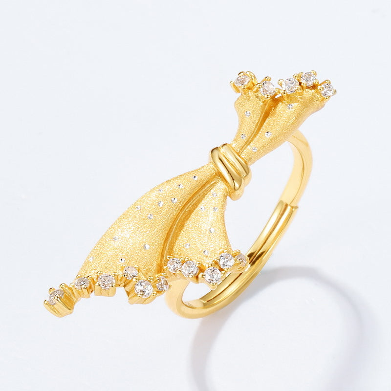 Origsoul gold bow-shaped ring sterling silver with sparkling crystal accents