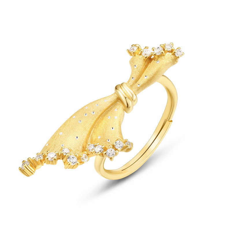 Origsoul gold bow ring with small diamonds designed as ring sterling silver accessory