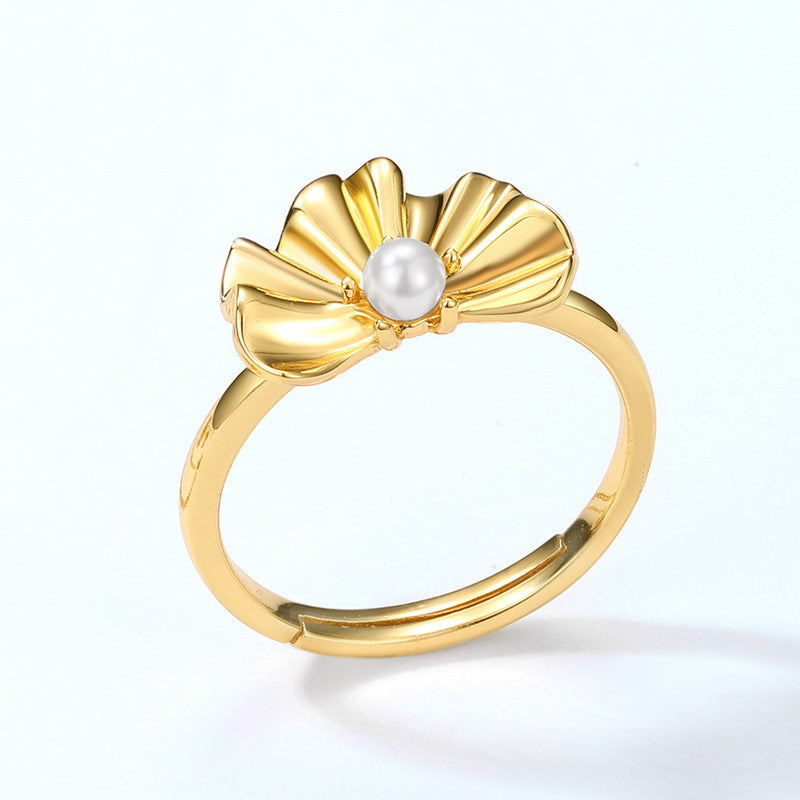 Origsoul gold flower ring sterling silver with a pearl center for elegant jewelry style