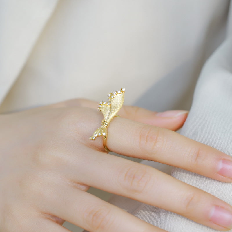 Origsoul gold butterfly design ring sterling silver with small clear stones on finger