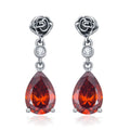Origsoul rose colored gemstone earrings for women featuring rose-shaped tops and teardrop gems
