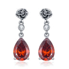 Origsoul rose colored gemstone earrings for women featuring rose-shaped tops and teardrop gems
