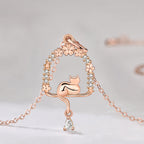 Origsoul rose gold cat necklace with floral and crystal accents and delicate chain