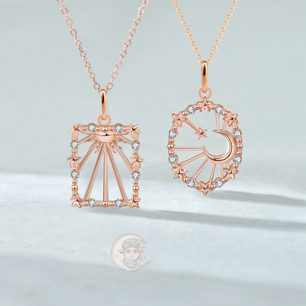 Origsoul rose gold sun moon star necklace with sparkling stones and celestial design