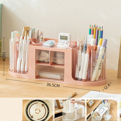 Origsoul rotating plastic pen holder with multiple compartments and drawers for school supplies organization