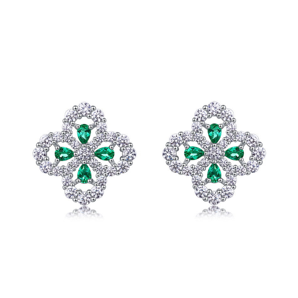 Origsoul jewelry pair of silver stud earrings with green gemstones matching ruby necklace