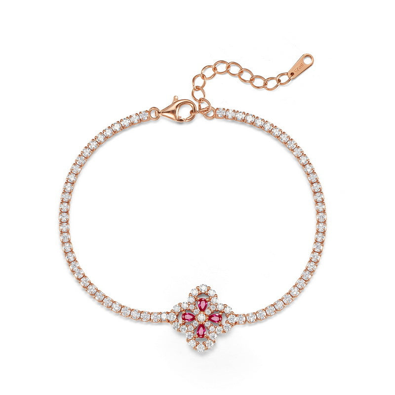Origsoul elegant ruby necklace bracelet with rose gold chain and sparkling white stones
