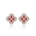 Origsoul elegant ruby necklace earrings with red ruby and clear crystal floral design