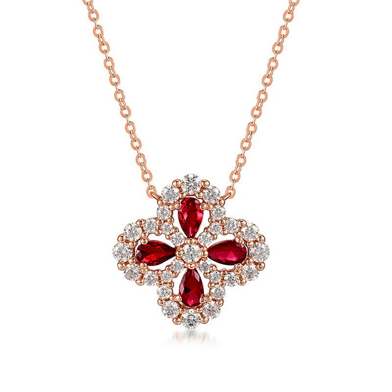 Origsoul elegant ruby necklace with rose gold chain and sparkling diamond accents in floral design