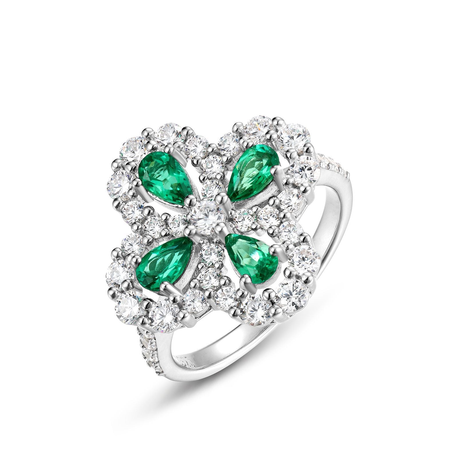 Origsoul silver ring with green gemstones and clear crystals jewelry