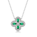 Origsoul silver necklace with green gemstones and clear crystals, elegant jewelry pendant design