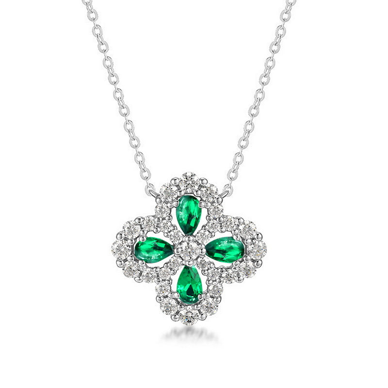 Origsoul silver necklace with green gemstones and clear crystals, elegant jewelry pendant design