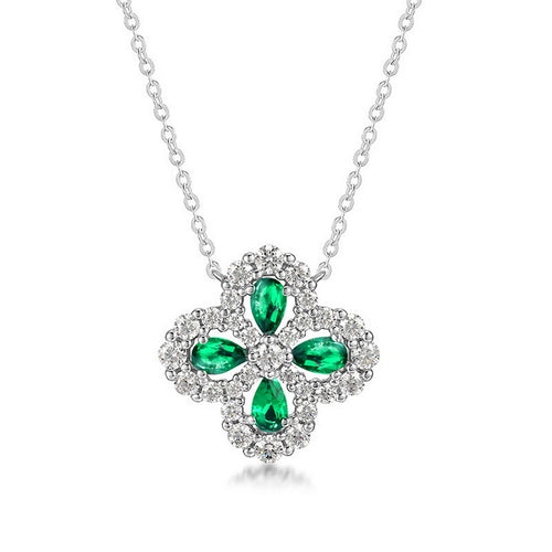 Origsoul silver necklace with green gemstones and clear crystals, elegant jewelry pendant design