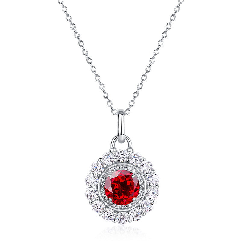 Origsoul jewelry necklace with a red gemstone and clear crystals pendant on silver chain emerald necklace