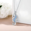 Origsoul S925 seahorse pendant necklace with blue and silver embellishments, perfect for ocean lovers