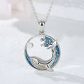 Origsoul S925 silver dolphin necklace with blue wave design and pearl accent for ocean lovers