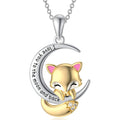 S925 silver fox pendant necklace featuring a cute fox resting on a crescent moon with a heartfelt message