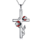 Origsoul S925 sterling silver ladybug cross necklace with gemstone accents and floral design