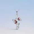 Origsoul S925 sterling silver ladybug cross necklace featuring red ladybugs and sparkling stones