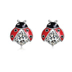 Origsoul S925 sterling silver ladybug earrings with sparkling crystals and colorful enamel details