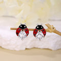 S925 sterling silver ladybug earrings featuring red enamel and sparkling clear crystals for a stylish look