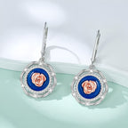 Origsoul S925 sterling silver rose earrings with blue and rose gold detailing for elegant style