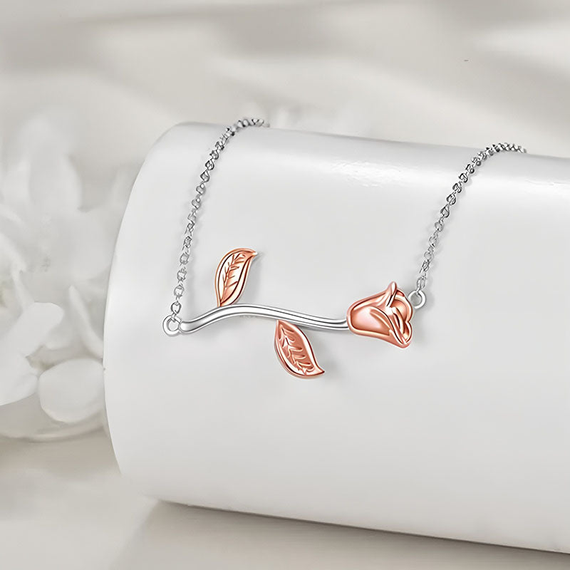 Origsoul S925 sterling silver rose necklace with a delicate floral design and rose gold accents