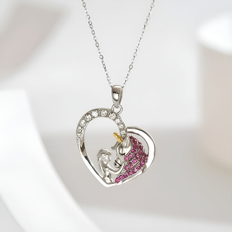 Origsoul S925 sterling silver unicorn necklace with heart design and colorful gemstones
