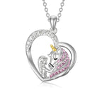 Origsoul S925 sterling silver unicorn necklace with heart design and pink stones