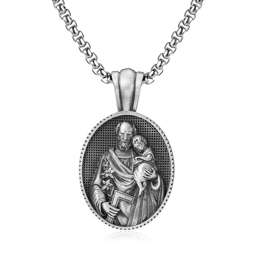 Origsoul Tranquil Spirit Collection Saint Joseph necklace pendant in silver with detailed religious engraving