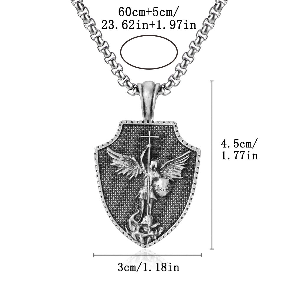 Saint michael pendant for men from Origsoul Tranquil Spirit Collection with shield design and chain