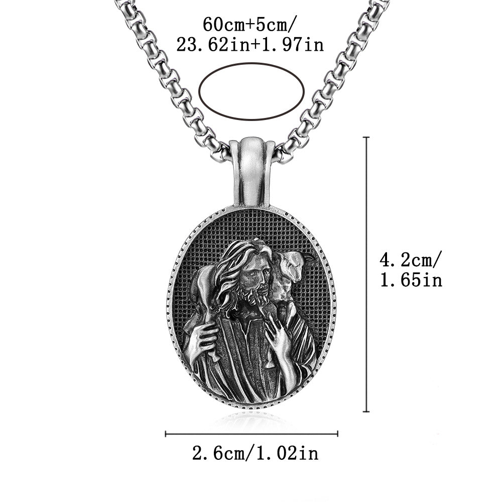Shepherd Jesus pendant necklace from Origsoul Tranquil Spirit Collection in silver with detailed chain and pendant measurements