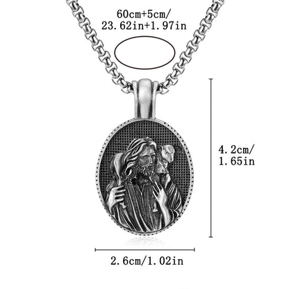 Shepherd Jesus pendant necklace from Origsoul Tranquil Spirit Collection in silver with detailed chain and pendant measurements