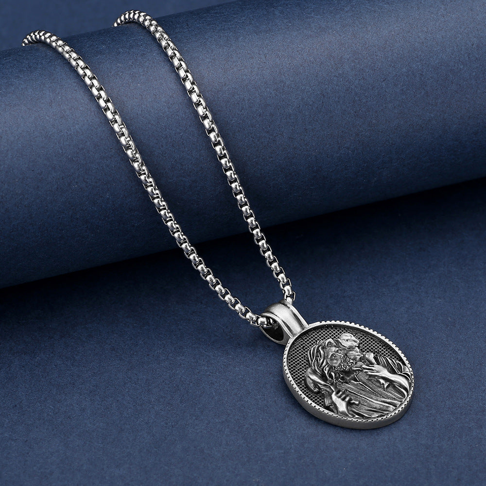 Shepherd Jesus pendant necklace from Origsoul Tranquil Spirit Collection in silver with detailed oval pendant