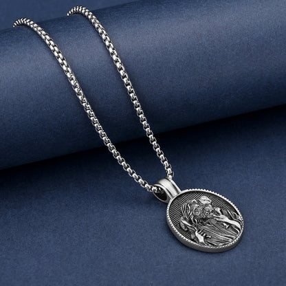 Shepherd Jesus pendant necklace from Origsoul Tranquil Spirit Collection in silver with detailed oval pendant