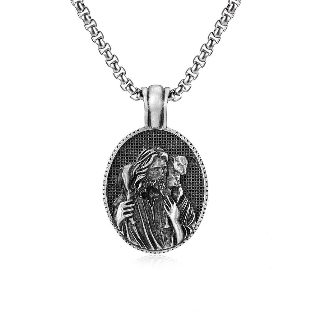 Origsoul Tranquil Spirit Collection Shepherd Jesus pendant necklace with detailed silver oval pendant