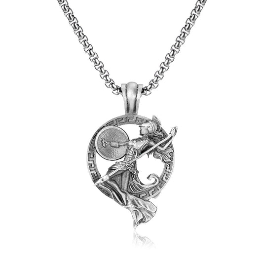 Origsoul Tranquil Spirit Collection silver Athena pendant with detailed warrior design on chain necklace