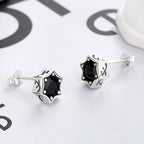 Origsoul black gem star stud earrings in silver setting from cosmic jewelry collection