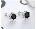 Origsoul cosmic jewelry star stud earrings with black gemstone and silver star-shaped design