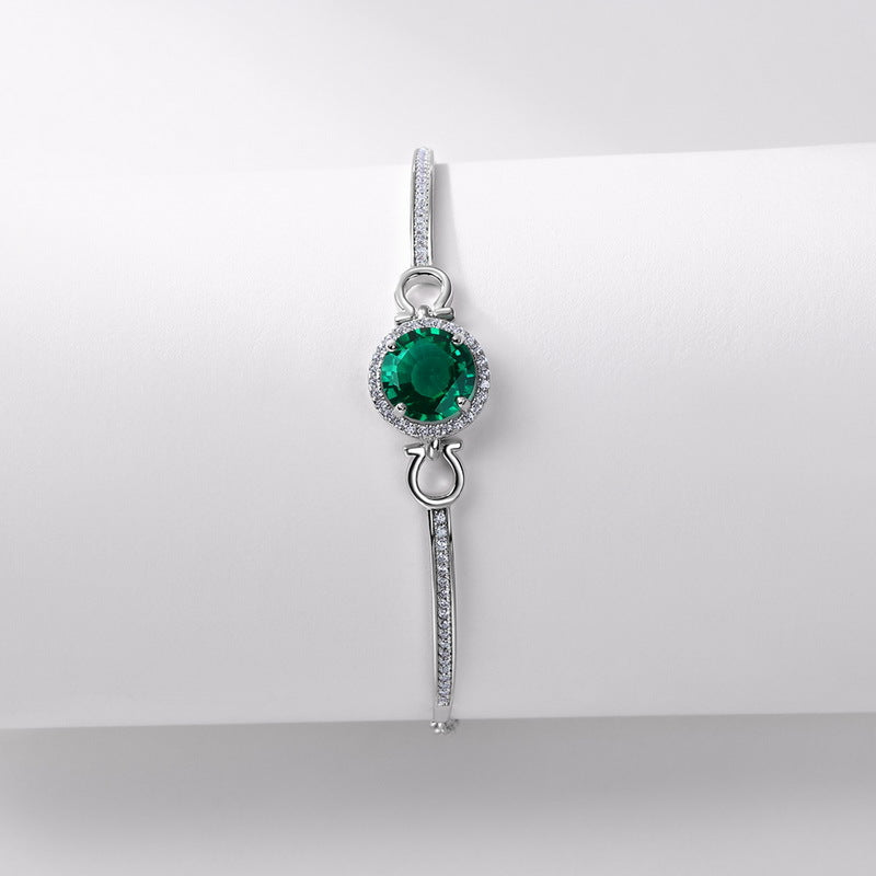 Origsoul elegant bracelet with emerald center stone and delicate silver band with small crystals