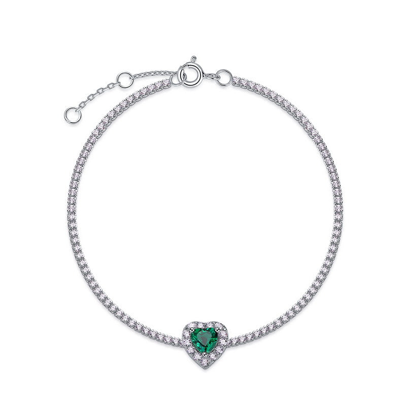 Origsoul bracelet with emerald heart-shaped gemstone and sparkling crystal chain