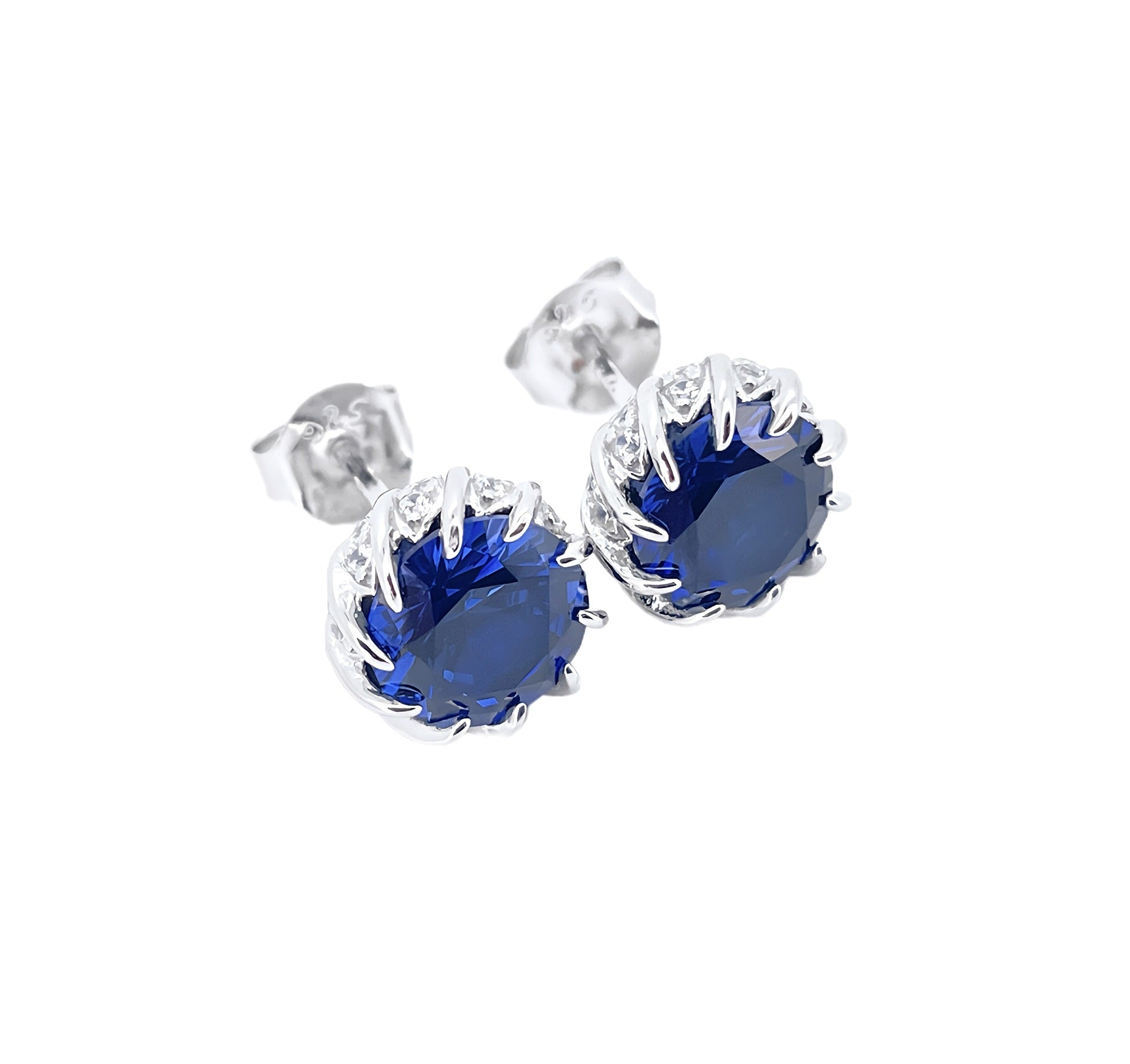 Origsoul silver earrings sterling with deep blue round gemstones in claw setting