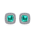 Origsoul silver earrings sterling with square green gemstones and sparkling crystal accents
