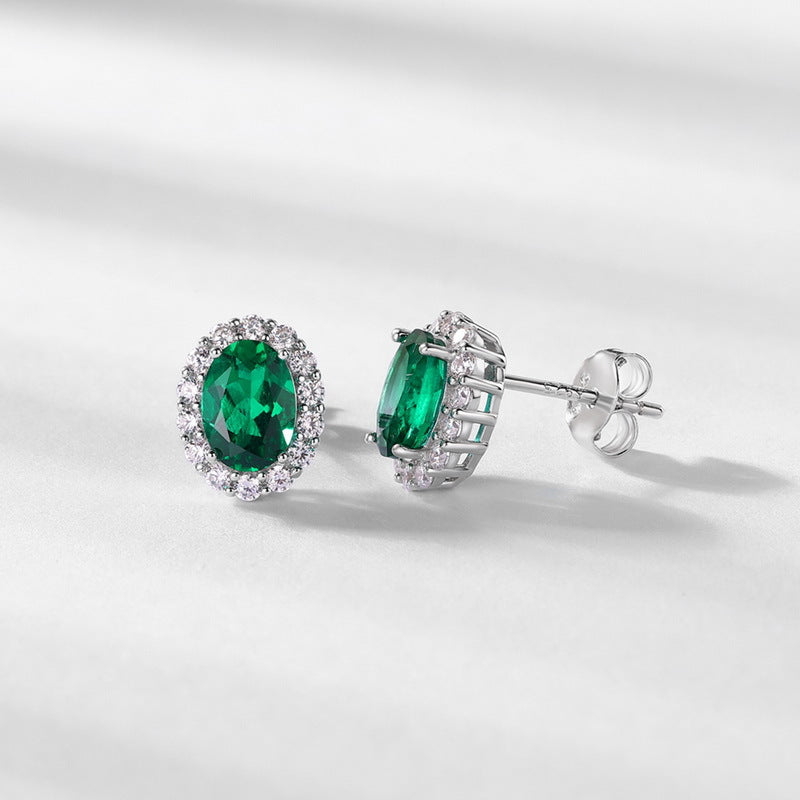 Origsoul silver earrings sterling with oval green gemstones surrounded by small clear crystals